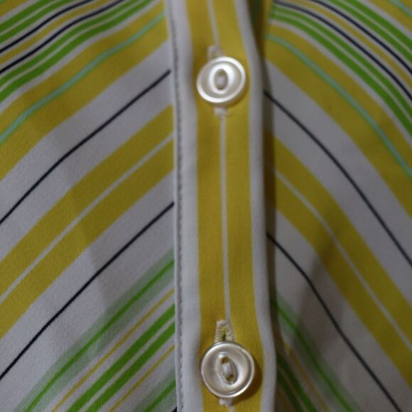 Ninety Vintage Chevron Striped Button-Up Blouse Yellow Green Size LG - Picture 6 of 13